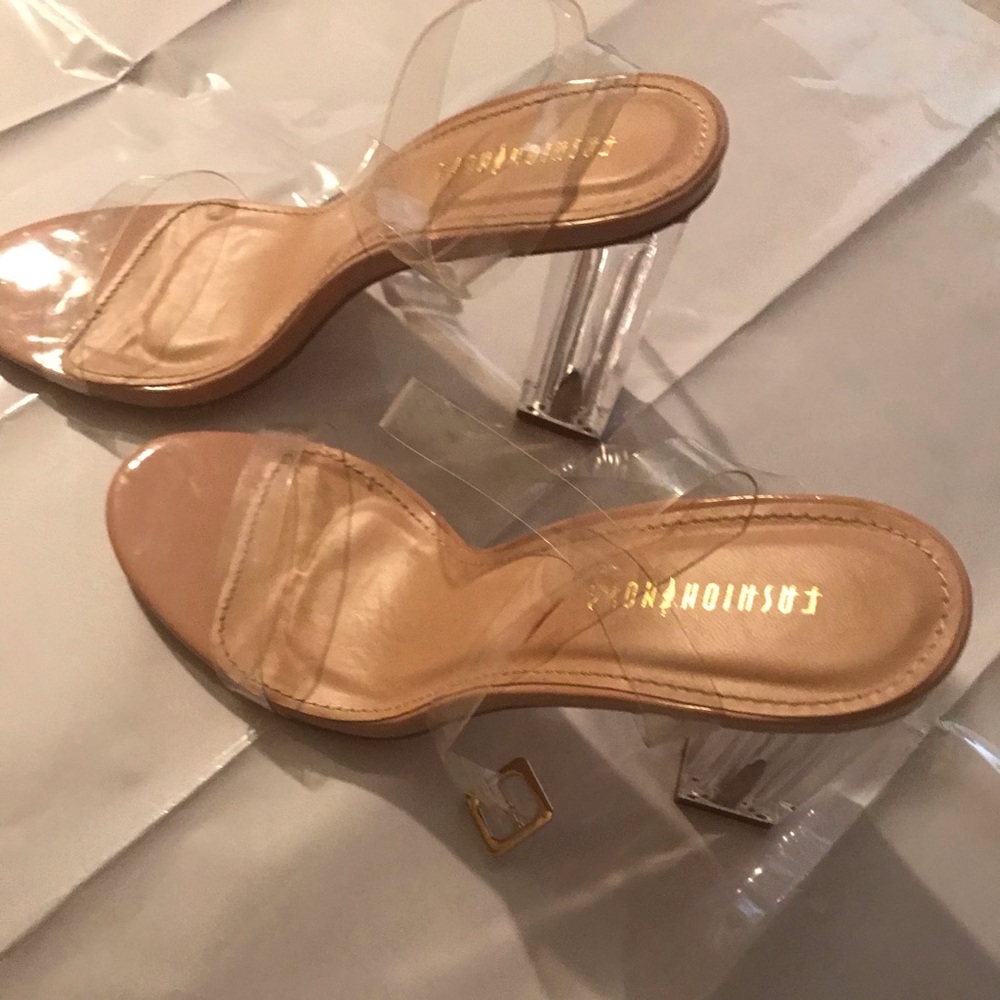 Round-Toe Transparent Sandal Heels with straps